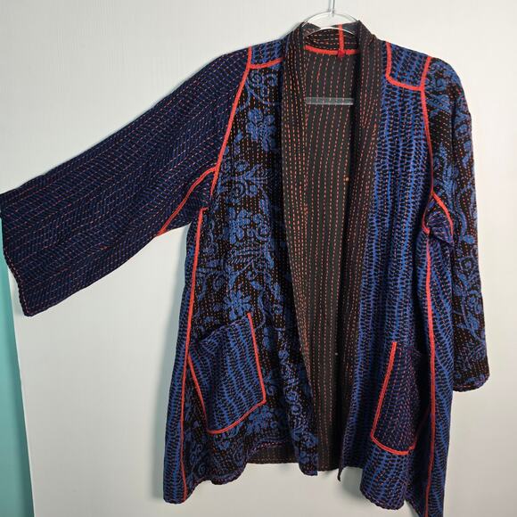 Mieko Mintz Short Kantha Open Kimono Jacket Reversible Lagenlook OS - Picture 6 of 8